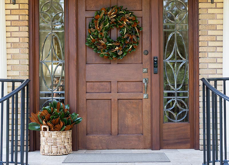 Fresh Turkey Wreath and Fresh Bunches as Porch Decorations
