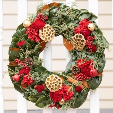 Crimson & Gold Wreath with Ribbon